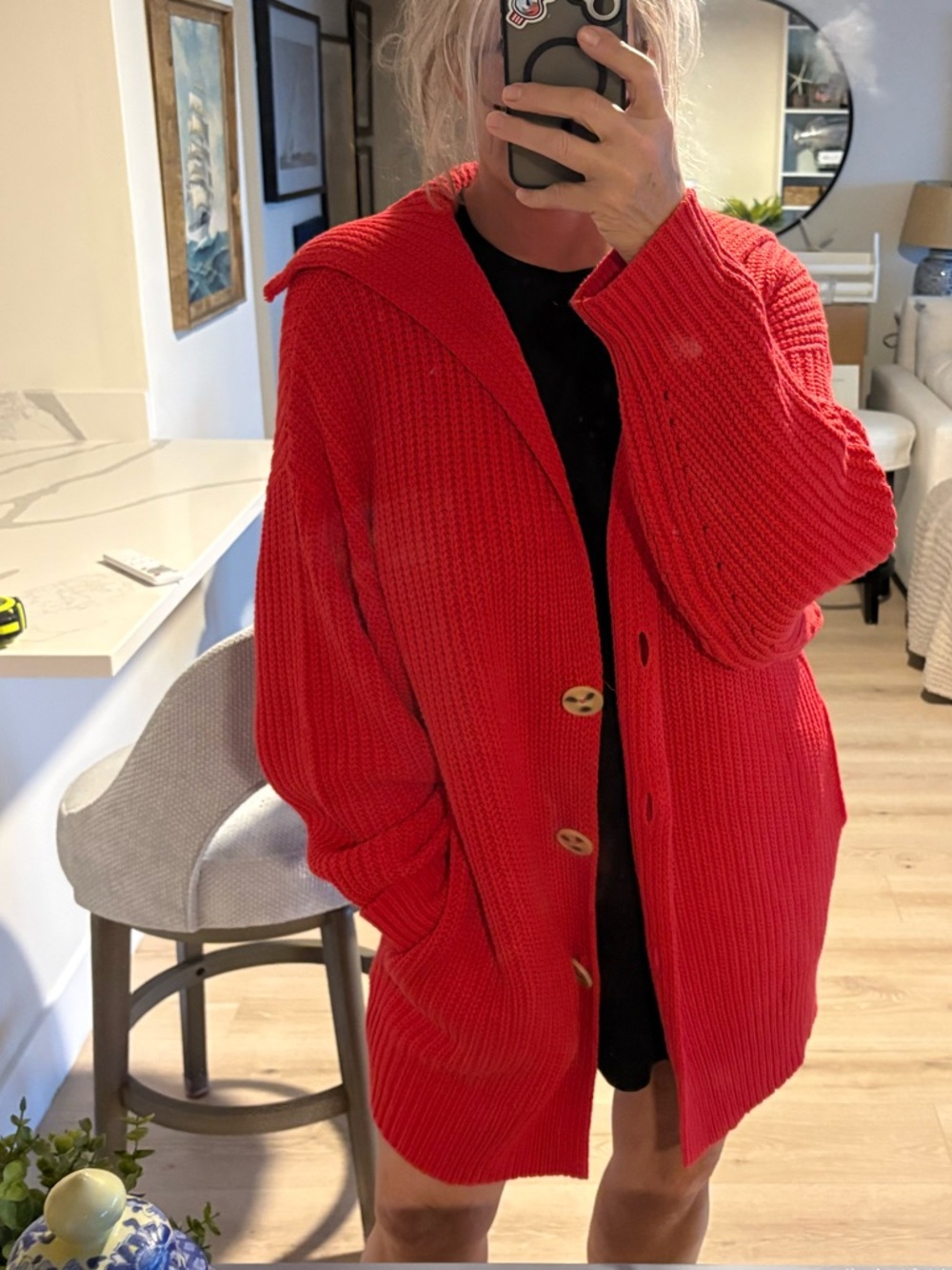 Free people, oversized, red cardigan, chunky knit XL